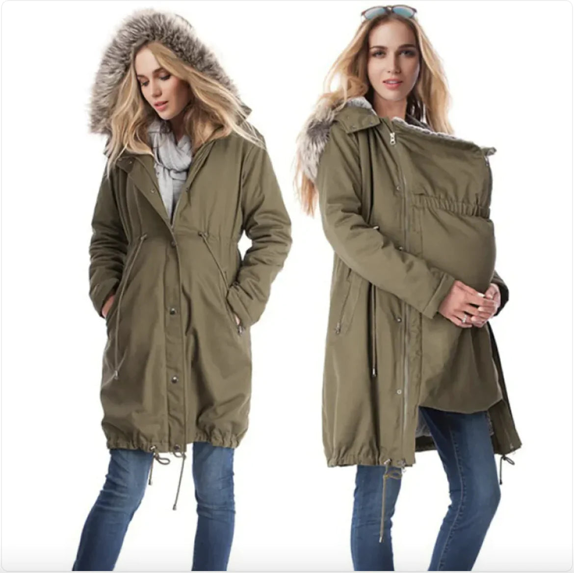 Fur-Collared Maternity Coat – Winter Pregnancy Jacket