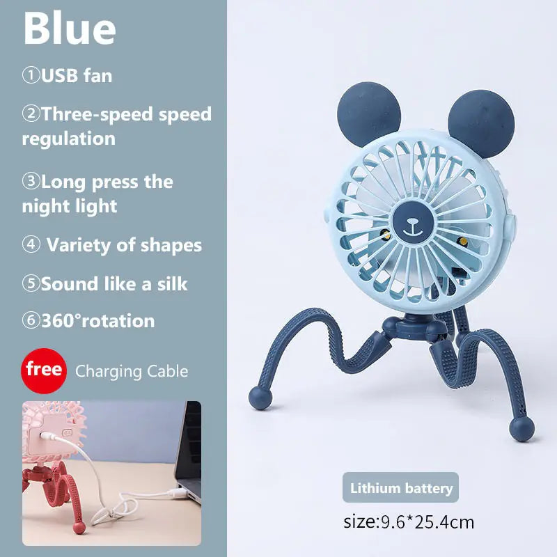 Portable Baby Stroller Fan | USB Rechargeable & Quiet Night Light