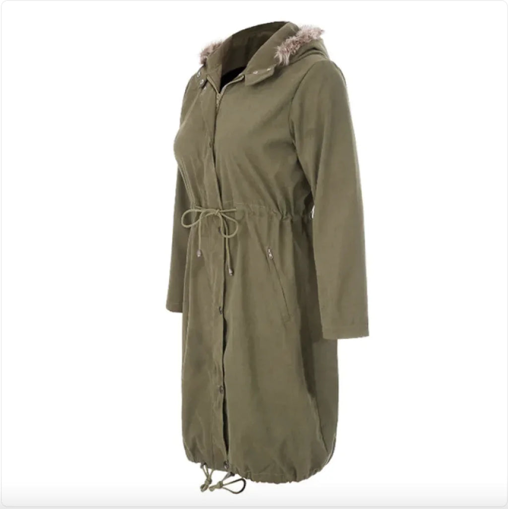 Fur-Collared Maternity Coat – Winter Pregnancy Jacket