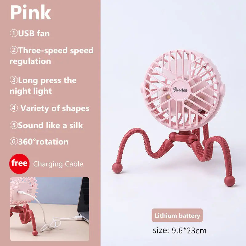 Portable Baby Stroller Fan | USB Rechargeable & Quiet Night Light