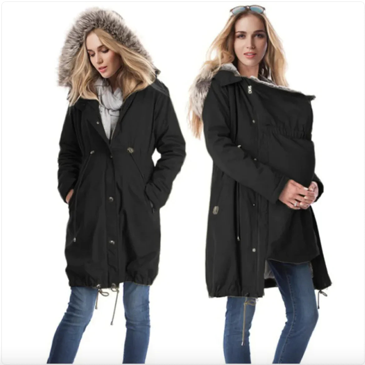 Fur-Collared Maternity Coat – Winter Pregnancy Jacket