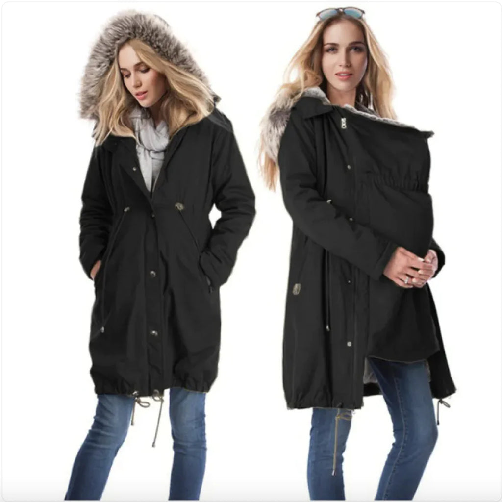 Fur-Collared Maternity Coat – Winter Pregnancy Jacket