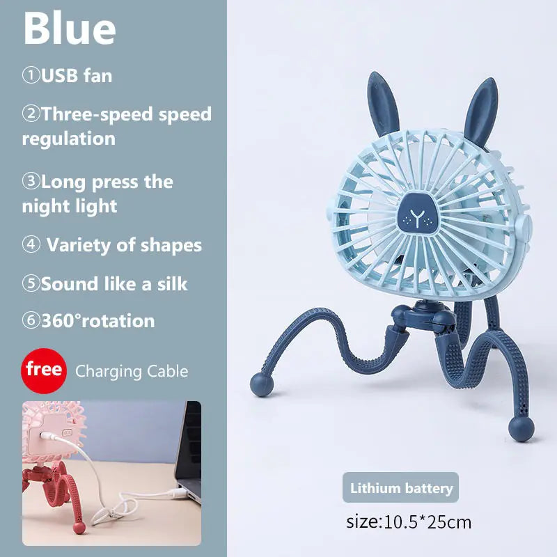 Portable Baby Stroller Fan | USB Rechargeable & Quiet Night Light
