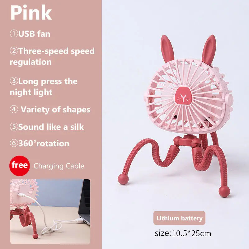 Portable Baby Stroller Fan | USB Rechargeable & Quiet Night Light