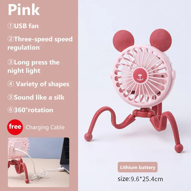 Portable Baby Stroller Fan | USB Rechargeable & Quiet Night Light
