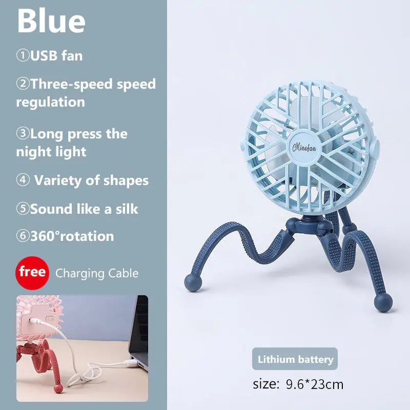 Portable Baby Stroller Fan | USB Rechargeable & Quiet Night Light