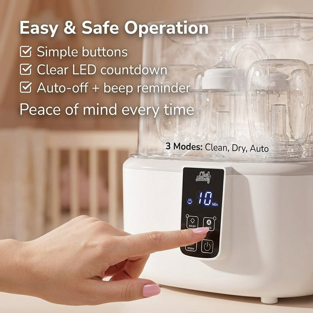 Baby Bottle Sterilizer & Dryer – Steam Clean, Holds 6 Bottles