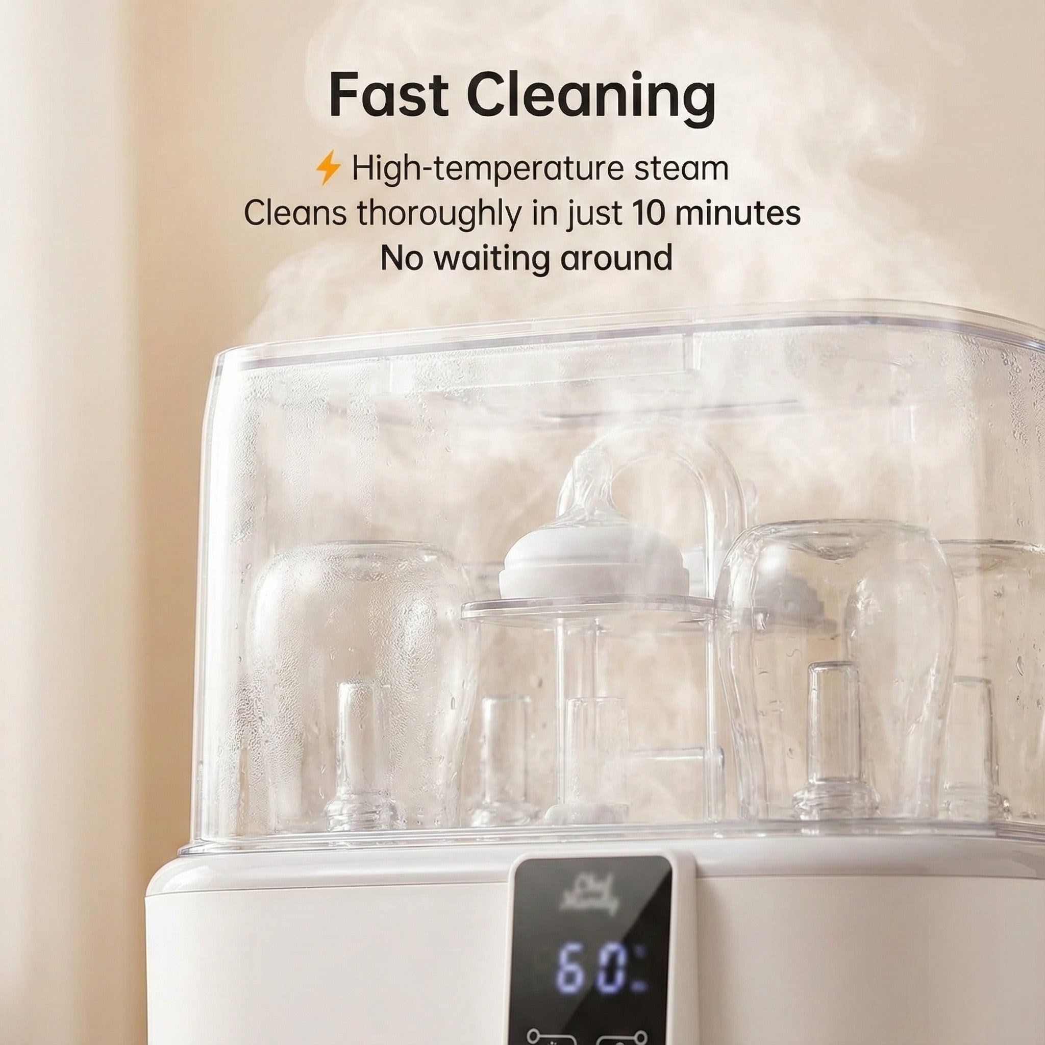 Baby Bottle Sterilizer & Dryer – Steam Clean, Holds 6 Bottles
