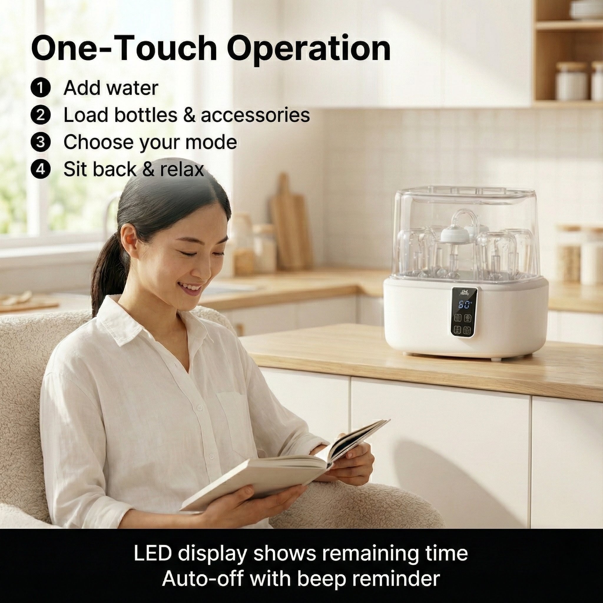 Baby Bottle Sterilizer & Dryer – Steam Clean, Holds 6 Bottles